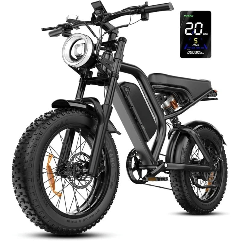 Electric Dirt Bike for Adults 20x4 Inch Fat Tire 750W Motor 28MPH 48V15.6AH Detachable Battery 7 Speed UL 2849 Certified