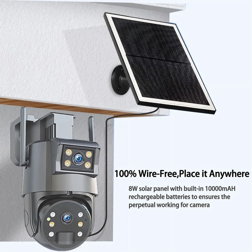 Outdoor Solar Security Camera Lamp Dual Lens 1080P WiFi 4G Alarm 10000mAh PTZ Motion Detect Dual Light Wall Mount