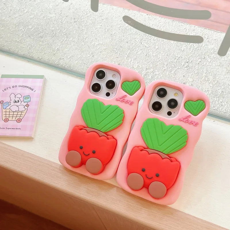 Phone Cases Cute  Soft  Silicone 3D Potted stand for IPhone16  12 13 14 15 Pro Max Shatterproof  Cover Cartoon Protective Shell