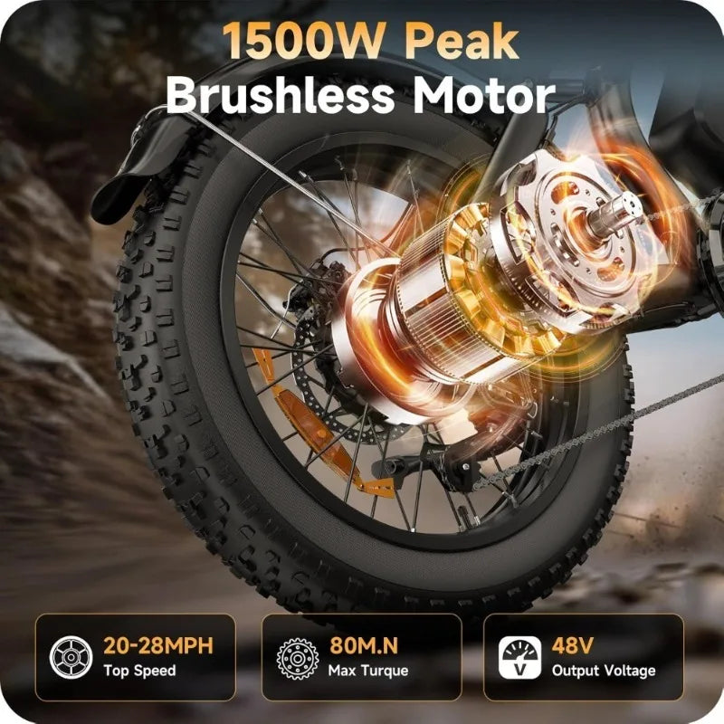 Electric Dirt Bike for Adults 20x4 Inch Fat Tire 750W Motor 28MPH 48V15.6AH Detachable Battery 7 Speed UL 2849 Certified