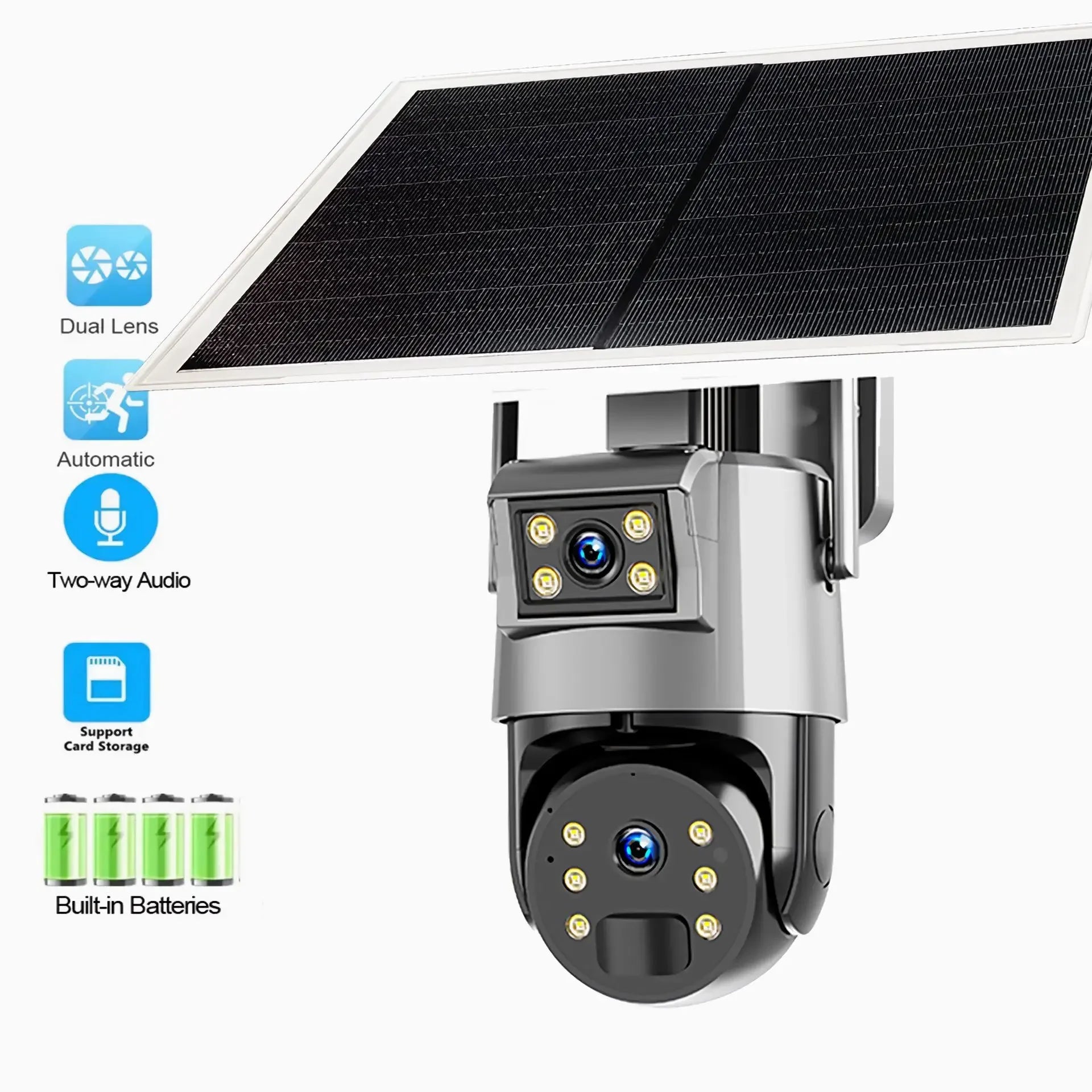 Outdoor Solar Security Camera Lamp Dual Lens 1080P WiFi 4G Alarm 10000mAh PTZ Motion Detect Dual Light Wall Mount
