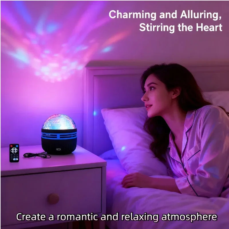LED Ocean Wave Starry Sky Projector Lamp 1pc 7 Colors Remote Control USB Powered for Kids Room Bedroom Party Ambient Light