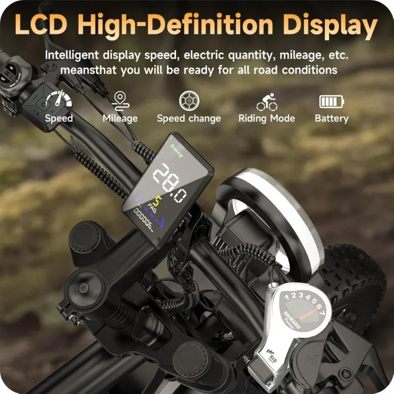 Electric Dirt Bike for Adults 20x4 Inch Fat Tire 750W Motor 28MPH 48V15.6AH Detachable Battery 7 Speed UL 2849 Certified