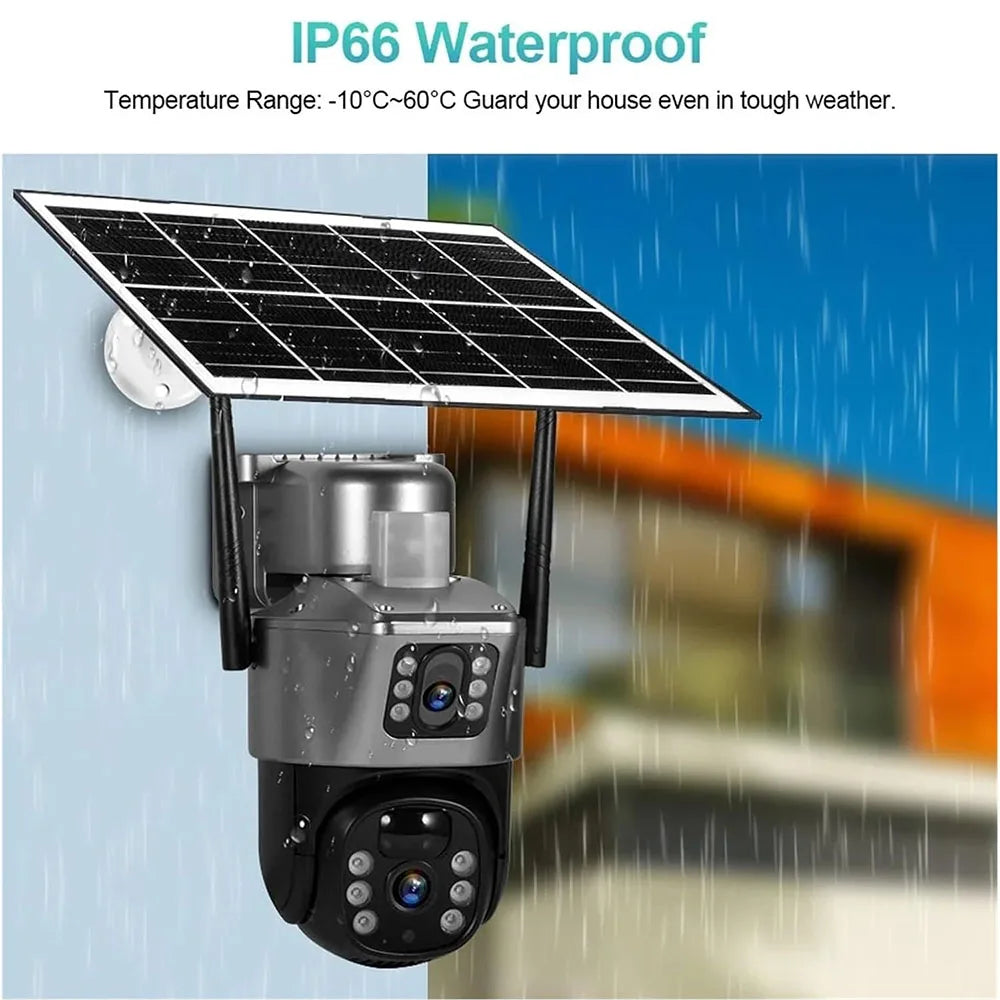 Solar WiFi Security Camera Outdoor 8MP 4K Dual Lens IP CCTV with PIR Night Vision Low Power Battery V380 Pro Wireless Camera