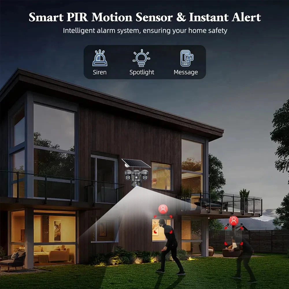 Solar Security Camera 4G Outdoor 3 Lens 3 Screen Color Night Vision 10X Zoom Cameras PIR Human Detect CCTV Security Protection