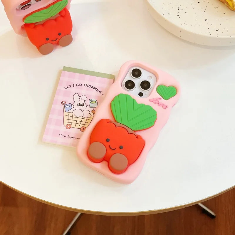 Phone Cases Cute  Soft  Silicone 3D Potted stand for IPhone16  12 13 14 15 Pro Max Shatterproof  Cover Cartoon Protective Shell