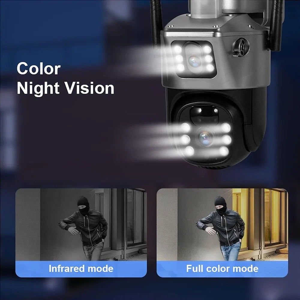 Solar WiFi Security Camera Outdoor 8MP 4K Dual Lens IP CCTV with PIR Night Vision Low Power Battery V380 Pro Wireless Camera