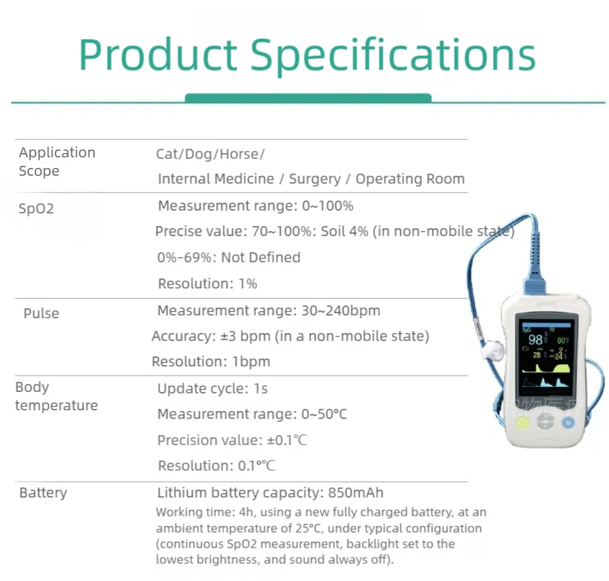 Handheld Pulse Oximeter Monitor for Pulse Rate and Oxygen Saturation Veterinary Medical SPO2 and PR, pet clinic equipment
