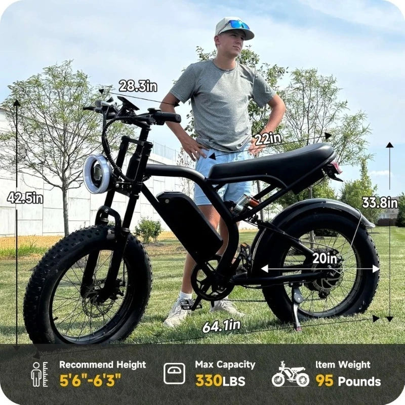 Electric Dirt Bike for Adults 20x4 Inch Fat Tire 750W Motor 28MPH 48V15.6AH Detachable Battery 7 Speed UL 2849 Certified