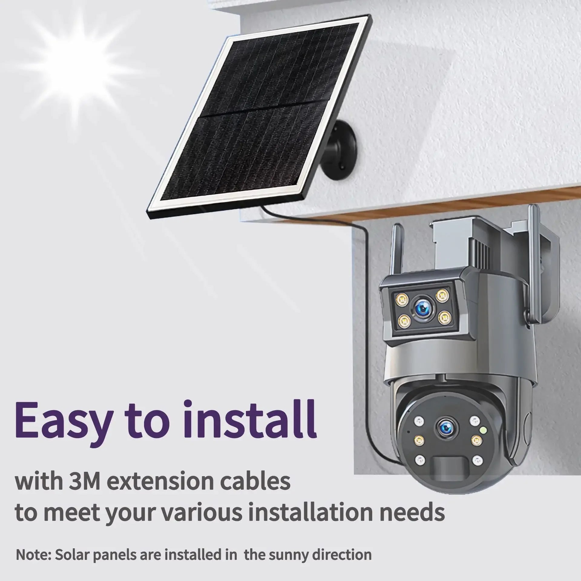 Outdoor Solar Security Camera Lamp Dual Lens 1080P WiFi 4G Alarm 10000mAh PTZ Motion Detect Dual Light Wall Mount