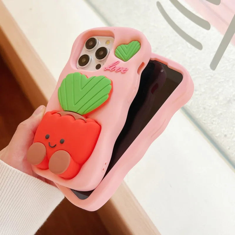 Phone Cases Cute  Soft  Silicone 3D Potted stand for IPhone16  12 13 14 15 Pro Max Shatterproof  Cover Cartoon Protective Shell