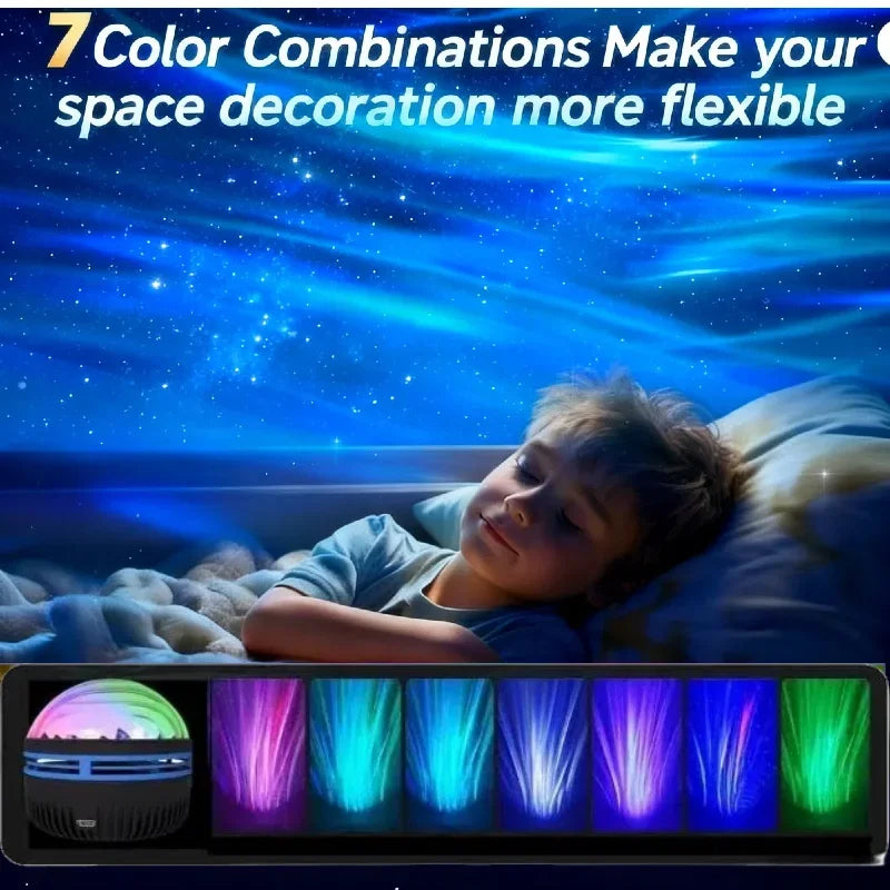 LED Ocean Wave Starry Sky Projector Lamp 1pc 7 Colors Remote Control USB Powered for Kids Room Bedroom Party Ambient Light