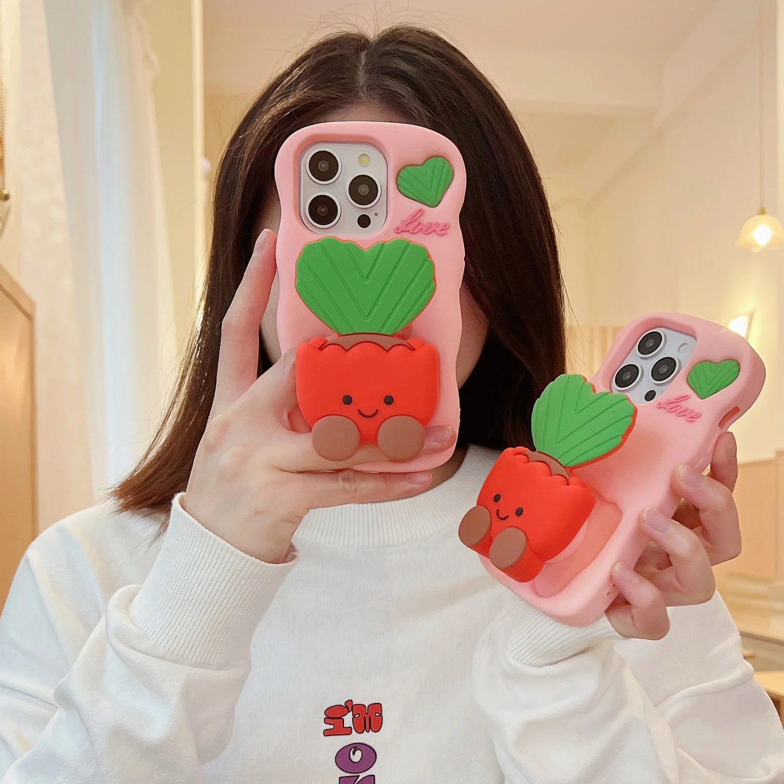 Phone Cases Cute  Soft  Silicone 3D Potted stand for IPhone16  12 13 14 15 Pro Max Shatterproof  Cover Cartoon Protective Shell