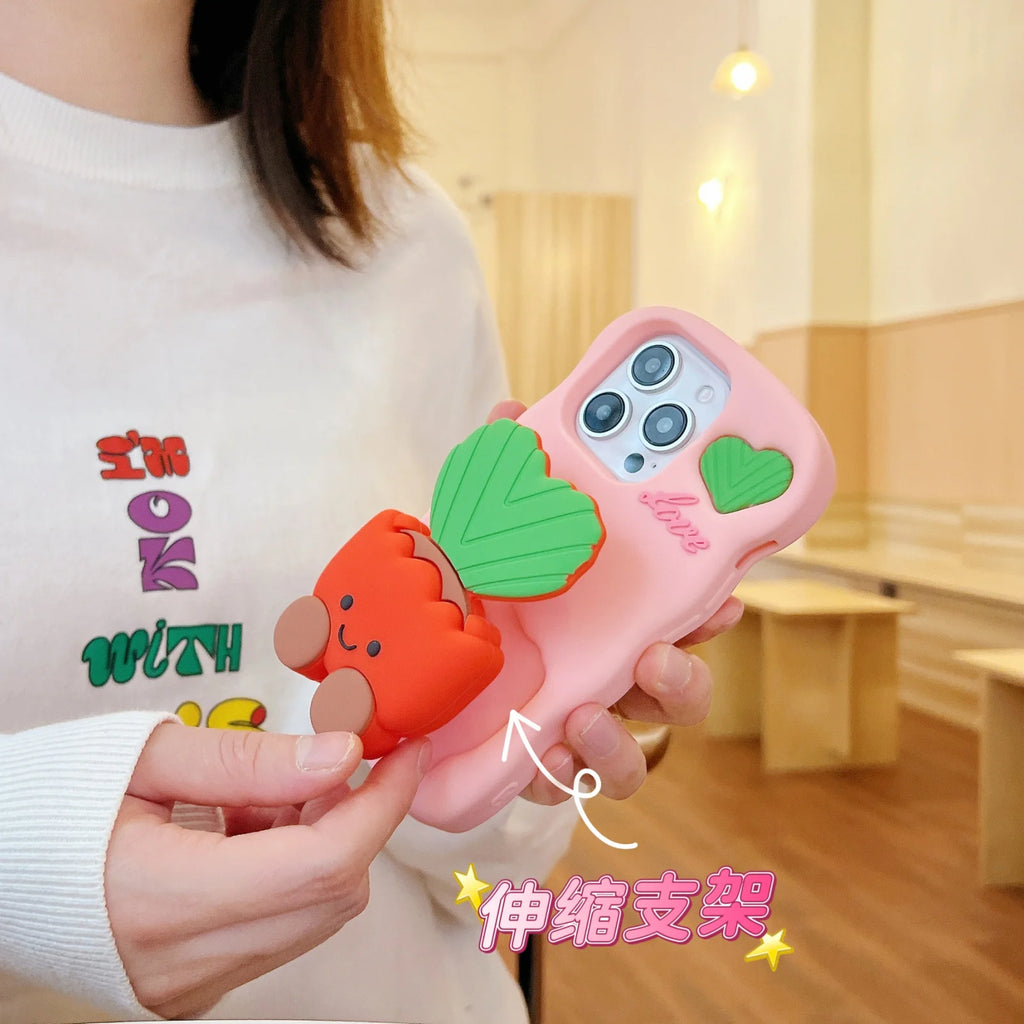 Phone Cases Cute  Soft  Silicone 3D Potted stand for IPhone16  12 13 14 15 Pro Max Shatterproof  Cover Cartoon Protective Shell