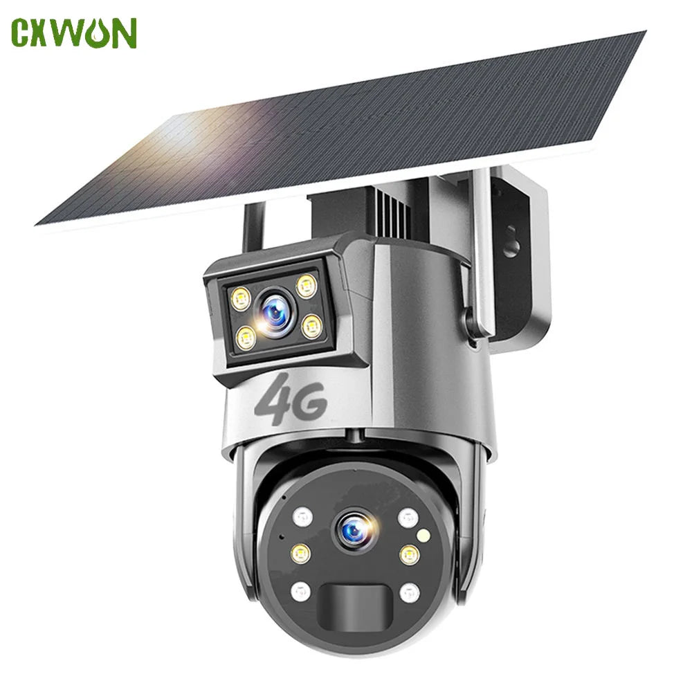 Outdoor Solar Security Camera Lamp Dual Lens 1080P WiFi 4G Alarm 10000mAh PTZ Motion Detect Dual Light Wall Mount